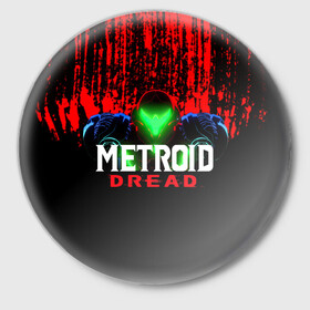 Значок с принтом Metroid Dread Самус Аран и потеки крови в Тюмени,  металл | круглая форма, металлическая застежка в виде булавки | aran | dread | mercurysteam | metroid | nintendo | samus | samus aran | самус аран