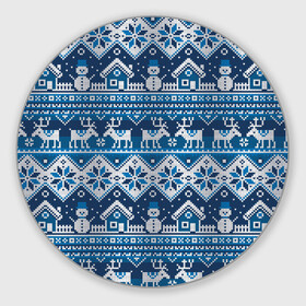 Круглый коврик для мышки с принтом Christmas Pattern в Тюмени, резина и полиэстер | круглая форма, изображение наносится на всю лицевую часть | background | christmas | deer | holiday | house | knitted pattern | new year | pattern | snow | snowflakes | snowman | texture | winter | вязаный узор | домик | зима | новый год | олени | праздник | рождество | снег | снеговик | снежинки | текстура | узор