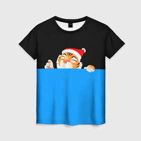 Женская футболка 3D с принтом ГОД ТИГРА (2022) в Тюмени, 100% полиэфир ( синтетическое хлопкоподобное полотно) | прямой крой, круглый вырез горловины, длина до линии бедер | 2022 | merry christmas | год тигра | нг | новогодний тигр | новогодняя символика | новый год | рождество | символ 2022 года | снежинки | тигр