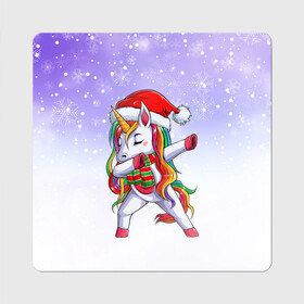 Магнит виниловый Квадрат с принтом Xmas Unicorn Dabbing   Рождественский Единорог Даб в Тюмени, полимерный материал с магнитным слоем | размер 9*9 см, закругленные углы | christmas | dabbing | santa | unicorn | даббинг | дед мороз | единорог | зима | новый год | радуга | радужный | рождество | санта | снег | снежинка | юникорн