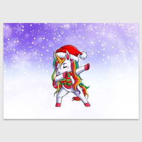 Поздравительная открытка с принтом Xmas Unicorn Dabbing   Рождественский Единорог Даб в Тюмени, 100% бумага | плотность бумаги 280 г/м2, матовая, на обратной стороне линовка и место для марки
 | Тематика изображения на принте: christmas | dabbing | santa | unicorn | даббинг | дед мороз | единорог | зима | новый год | радуга | радужный | рождество | санта | снег | снежинка | юникорн