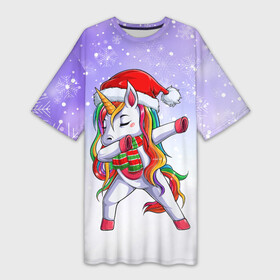 Платье-футболка 3D с принтом Xmas Unicorn Dabbing  Рождественский Единорог Даб в Тюмени,  |  | christmas | dabbing | santa | unicorn | даббинг | дед мороз | единорог | зима | новый год | радуга | радужный | рождество | санта | снег | снежинка | юникорн