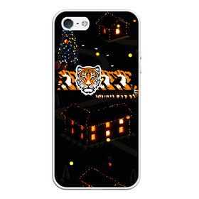 Чехол для iPhone 5/5S матовый с принтом Ночной новогодний город 2022 год тигра в Тюмени, Силикон | Область печати: задняя сторона чехла, без боковых панелей | 2022 | год тигра | новый год | новый год 2022 | символ года | тигр | тигренок | тигрица | тигры
