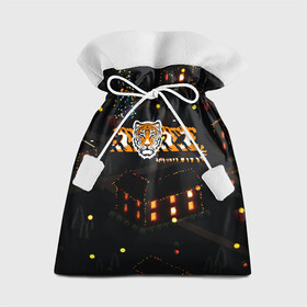 Подарочный 3D мешок с принтом Ночной новогодний город 2022 год тигра в Тюмени, 100% полиэстер | Размер: 29*39 см | Тематика изображения на принте: 2022 | год тигра | новый год | новый год 2022 | символ года | тигр | тигренок | тигрица | тигры