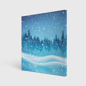 Холст квадратный с принтом ЗИМНИЙ ЛЕС | WINTER FOREST в Тюмени, 100% ПВХ |  | 2022 | christmas | cold | merry | new | snow | winter | year | буря | год | елка | елки | ель | зима | лес | метель | мороз | новый | рождество | снег | снежинка | снежинки | холод