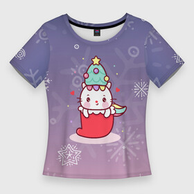 Женская футболка 3D Slim с принтом Happy New Year 2022. Сat 1 в Тюмени,  |  | 2022 | 22 | cat | happy new year | holiday | new year | гирлянда | кот | котенок | новый год | праздник | рождество