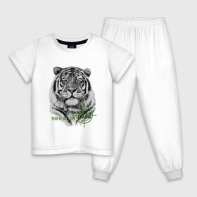 Детская пижама хлопок с принтом Год белого тигра 2022 в Тюмени, 100% хлопок |  брюки и футболка прямого кроя, без карманов, на брюках мягкая резинка на поясе и по низу штанин
 | 2022 | tiger | year of the tiger | белый тигр | год 2022 | год под прицелом | год тигра | новогодний тигр | новый год | тигр