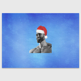 Поздравительная открытка с принтом Гига Санта Чад в Тюмени, 100% бумага | плотность бумаги 280 г/м2, матовая, на обратной стороне линовка и место для марки
 | Тематика изображения на принте: chad | christmas | giga | giga chad | gigachad | man | mem | meme | new year | santa | гига чад | гигачад | дед мороз | мем | мужик | новогодний | новый год | санта | санта клаус
