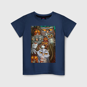 Детская футболка хлопок с принтом Сбор сов в Тюмени, 100% хлопок | круглый вырез горловины, полуприлегающий силуэт, длина до линии бедер | арт | в топе | в тренде | животные | искусство | рисунок | совы