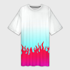 Платье-футболка 3D с принтом Розовый огонь в Тюмени,  |  | fire | белый | красный | огниво | огонь | пламя | принт | розовый | топ | триколор