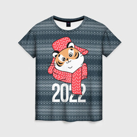 Женская футболка 3D с принтом 2022 символ года в Тюмени, 100% полиэфир ( синтетическое хлопкоподобное полотно) | прямой крой, круглый вырез горловины, длина до линии бедер | 2022 | год тигра | новый год | новый год 2022 | символ года | тигр | тигренок | тигрица | тигры