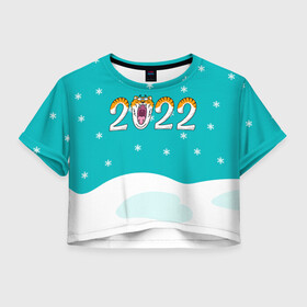 Женская футболка Crop-top 3D с принтом Надпись 2022 Новый год в Тюмени, 100% полиэстер | круглая горловина, длина футболки до линии талии, рукава с отворотами | 2022 | год тигра | новый год | новый год 2022 | символ года | тигр | тигренок | тигрица | тигры