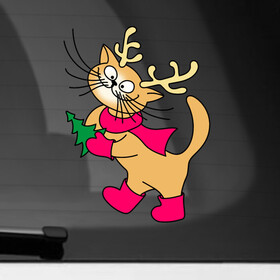 Наклейка на автомобиль с принтом Кот олень в Тюмени, ПВХ |  | кот | котенок | котик | коты | кошки | новый год | олень | праздник