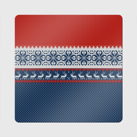 Магнит виниловый Квадрат с принтом НОВОГОДНИЙ УЗОР С ОЛЕНЯМИ в Тюмени, полимерный материал с магнитным слоем | размер 9*9 см, закругленные углы | Тематика изображения на принте: background | christmas | deer | holiday | knitted pattern | new year | pattern | snowflakes | texture | вязаный узор | новый год | олени | паттерн | праздник | рождество | снежинки | текстура | узор | фон