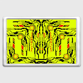 Магнит 45*70 с принтом Cyberpunk 2077 YELLOW в Тюмени, Пластик | Размер: 78*52 мм; Размер печати: 70*45 | будущее | жолтый | киберпанк | минимализм | полосы | схемы