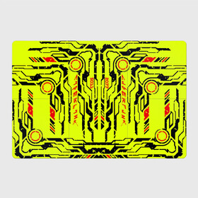 Магнитный плакат 3Х2 с принтом Cyberpunk 2077 YELLOW в Тюмени, Полимерный материал с магнитным слоем | 6 деталей размером 9*9 см | будущее | жолтый | киберпанк | минимализм | полосы | схемы