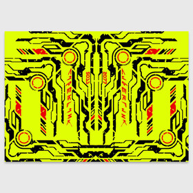 Поздравительная открытка с принтом Cyberpunk 2077 YELLOW в Тюмени, 100% бумага | плотность бумаги 280 г/м2, матовая, на обратной стороне линовка и место для марки
 | Тематика изображения на принте: будущее | жолтый | киберпанк | минимализм | полосы | схемы