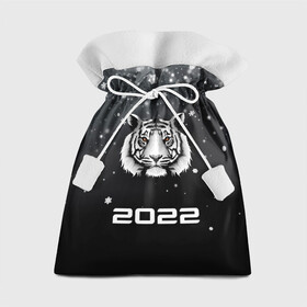 Подарочный 3D мешок с принтом Новогодний тигр символ 2022. в Тюмени, 100% полиэстер | Размер: 29*39 см | 2022 | merry christmas | год тигра | зима близко | нг | новогодний | новогодний тигр | новогодняя символика | новый год | новый год 2022 | рождество | символ 2022 года | снег | снежинки | тигр