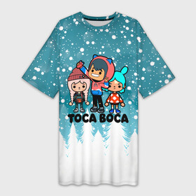 Платье-футболка 3D с принтом Новогодний Toca Boca. в Тюмени,  |  | merry christmas | toca boca | toca life world | зима близко | игра | леон | новогодний | новый год | рита | рождество | снег | снежинки | тока бока | тока бока лайф | туса воса