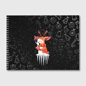 Альбом для рисования с принтом Новогодний Олень 2022. в Тюмени, 100% бумага
 | матовая бумага, плотность 200 мг. | Тематика изображения на принте: 2022 | merry christmas | год тигра | зима близко | нг | новогодний | новогодний олень | новый год | новый год 2022 | олень | рождество | символ 2022 года | снег | снежинки