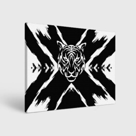 Холст прямоугольный с принтом Tiger Black & White Черно-белый Тигр в Тюмени, 100% ПВХ |  | cat | tiger | год тигра | зверь | кошка | символ года | тигр | хищник
