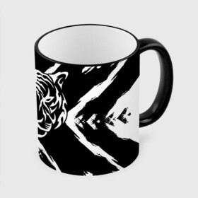Кружка с принтом Tiger Black & White Черно-белый Тигр в Тюмени, керамика | ёмкость 330 мл | cat | tiger | год тигра | зверь | кошка | символ года | тигр | хищник