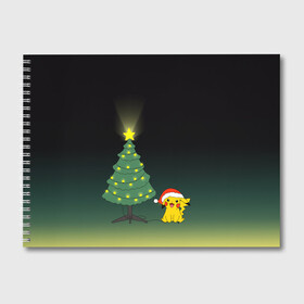 Альбом для рисования с принтом Пикачу с Ёлкой в Тюмени, 100% бумага
 | матовая бумага, плотность 200 мг. | pikachy | гирлянда | елка | пикачу | покемон | шарики | электричество