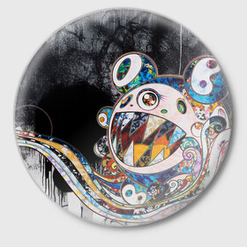 Значок с принтом Стрит-арт Такаси Мураками в Тюмени,  металл | круглая форма, металлическая застежка в виде булавки | картина | мураками | такаси мураками | такаши мураками | такеши мураками | японская живопись | японское искусство