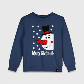 Детский свитшот хлопок с принтом Merry Christmas: снеговик в шляпе в Тюмени, 100% хлопок | круглый вырез горловины, эластичные манжеты, пояс и воротник | carrot | merry christmas | new year | smile | snow | snowman | winter | зима | морковка | новый год | снег | снеговик | счастливого рождества | улыбка