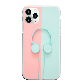 Чехол для iPhone 11 Pro матовый с принтом Музыкальное настроение в Тюмени, Силикон |  | гарнитура | голубое | музыка | музыкальное настроение | наушники | половины | розовое