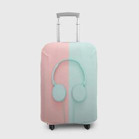 Чехол для чемодана 3D с принтом Музыкальное настроение в Тюмени, 86% полиэфир, 14% спандекс | двустороннее нанесение принта, прорези для ручек и колес | гарнитура | голубое | музыка | музыкальное настроение | наушники | половины | розовое