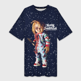 Платье-футболка 3D с принтом Новогодний Чаки  New Year s Chucky в Тюмени,  |  | chucky | кино | кукла | монстр | новый год | нож | рождество | снег | снежинка | ужасы | хоррор | чаки