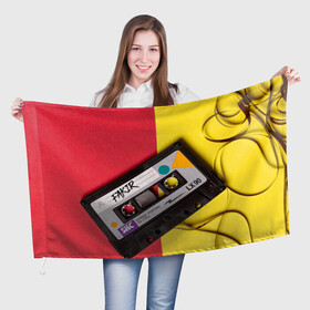 Флаг 3D с принтом FULL OLD DCHOOL в Тюмени, 100% полиэстер | плотность ткани — 95 г/м2, размер — 67 х 109 см. Принт наносится с одной стороны | fakir | желтый | кассета | красный | пленка