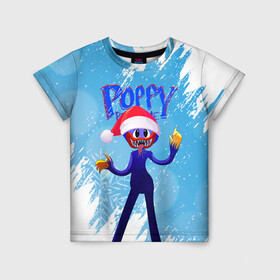 Детская футболка 3D с принтом Новогодний Poppy Playtime. в Тюмени, 100% гипоаллергенный полиэфир | прямой крой, круглый вырез горловины, длина до линии бедер, чуть спущенное плечо, ткань немного тянется | 2021 | 2022 | happy new year | play | poppy | poppy playtime | poppyplaytime | time | игра | монстр | новогодний poppy playtime | новый год | праздник | снежинки