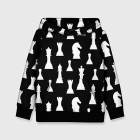 Детская толстовка 3D с принтом Белые шахматные фигуры в Тюмени, 100% полиэстер | двухслойный капюшон со шнурком для регулировки, мягкие манжеты на рукавах и по низу толстовки, спереди карман-кенгуру с мягким внутренним слоем | checkmate | chess | chess board | chess game | chess pieces | chess player | chessboard | gambit | game | king | pawn | queen | гамбит | игра | король | мат | партия | ферзь | фигуры | шахматист | шахматы