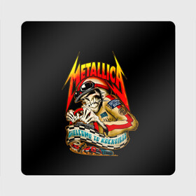 Магнит виниловый Квадрат с принтом Metallica WELCOME TO ROCKVILLE в Тюмени, полимерный материал с магнитным слоем | размер 9*9 см, закругленные углы | hard | heavy | james hetfield | kirk hammett | lars ulrich | metallica | music | robert trujillo | rock band | thrash | thrashmetal | джеймс хэтфилд | кирк хэмметт | ларс ульрих | метал | металика | металлика | музыка | роберт трухильо | рок группа | трэш