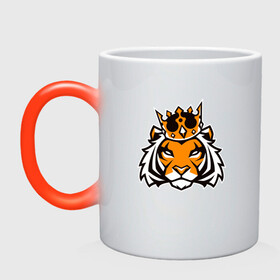 Кружка хамелеон с принтом Тигр в короне Tiger in crown в Тюмени, керамика | меняет цвет при нагревании, емкость 330 мл | tiger | восточный тигр | год тигра | голова | кошка | тигр | тигренок | хищник