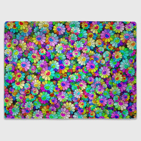 Плед 3D с принтом Rainbow flowers в Тюмени, 100% полиэстер | закругленные углы, все края обработаны. Ткань не мнется и не растягивается | takashi murakami | паттерн | радуга | смайл | такаси мураками | улыбка | цветы