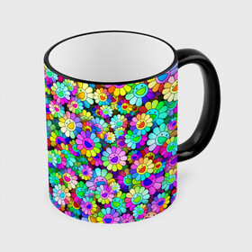 Кружка с принтом Rainbow flowers в Тюмени, керамика | ёмкость 330 мл | Тематика изображения на принте: takashi murakami | паттерн | радуга | смайл | такаси мураками | улыбка | цветы