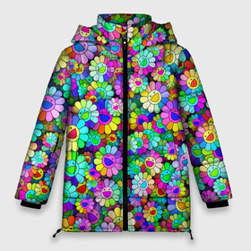 Женская зимняя куртка Oversize с принтом Rainbow flowers в Тюмени, верх — 100% полиэстер; подкладка — 100% полиэстер; утеплитель — 100% полиэстер | длина ниже бедра, силуэт Оверсайз. Есть воротник-стойка, отстегивающийся капюшон и ветрозащитная планка. 

Боковые карманы с листочкой на кнопках и внутренний карман на молнии | takashi murakami | паттерн | радуга | смайл | такаси мураками | улыбка | цветы