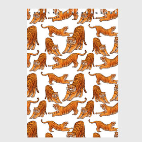 Скетчбук с принтом Тигровые потягушки паттерн белый в Тюмени, 100% бумага
 | 48 листов, плотность листов — 100 г/м2, плотность картонной обложки — 250 г/м2. Листы скреплены сверху удобной пружинной спиралью | big cat | cats | tiger | год тигра | новый год | паттерн | тигр | тигры