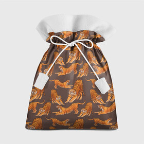 Подарочный 3D мешок с принтом Тигровые потягушки кофе паттерн в Тюмени, 100% полиэстер | Размер: 29*39 см | 2022 | big cats | cat | tiger | год тигра | новый год | тигр | тигровый год | тигры