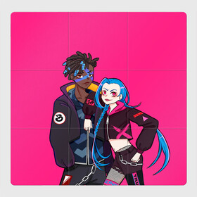 Магнитный плакат 3Х3 с принтом Ekko and Jinx в Тюмени, Полимерный материал с магнитным слоем | 9 деталей размером 9*9 см | arcane | jinx | league of legends | lol | moba | аркейн | джинкс | жинкс | лига легенд | лол | моба