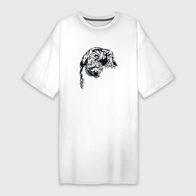 Платье-футболка хлопок с принтом Опасный тигр  Dangerous tiger черно белый в Тюмени,  |  | tiger | восточный тигр | год тигра | кошка | опасный | тату | татуировка | тигр | тигренок | хищник