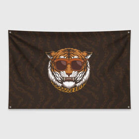Флаг-баннер с принтом Крутой тигр в очках с цепью в Тюмени, 100% полиэстер | размер 67 х 109 см, плотность ткани — 95 г/м2; по краям флага есть четыре люверса для крепления | furry | tiger | восточный тигр | год тигра | голова | кошка | тигр | тигренок | фурри | хищник