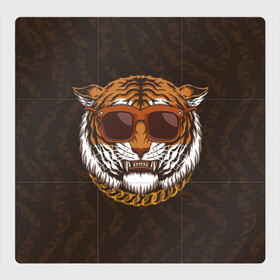 Магнитный плакат 3Х3 с принтом Крутой тигр в очках с цепью в Тюмени, Полимерный материал с магнитным слоем | 9 деталей размером 9*9 см | furry | tiger | восточный тигр | год тигра | голова | кошка | тигр | тигренок | фурри | хищник
