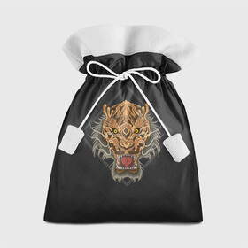 Подарочный 3D мешок с принтом Голова тигра в ромбе в Тюмени, 100% полиэстер | Размер: 29*39 см | Тематика изображения на принте: furry | low poly | tiger | восточный тигр | год тигра | голова | кошка | лоу поли | тигр | тигренок | фурри | хищник