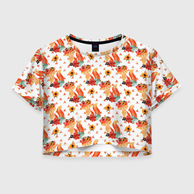 Женская футболка Crop-top 3D с принтом Рыжие лисички в Тюмени, 100% полиэстер | круглая горловина, длина футболки до линии талии, рукава с отворотами | лис | лиса | лисички | лисы | рыжая