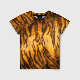 Детская футболка 3D с принтом Шкура тигра 2022 в Тюмени, 100% гипоаллергенный полиэфир | прямой крой, круглый вырез горловины, длина до линии бедер, чуть спущенное плечо, ткань немного тянется | 2022 | год тигра | новый год | новый год 2022 | символ года | тигр | тигренок | тигрица | тигры