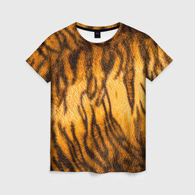 Женская футболка 3D с принтом Шкура тигра 2022 в Тюмени, 100% полиэфир ( синтетическое хлопкоподобное полотно) | прямой крой, круглый вырез горловины, длина до линии бедер | 2022 | год тигра | новый год | новый год 2022 | символ года | тигр | тигренок | тигрица | тигры